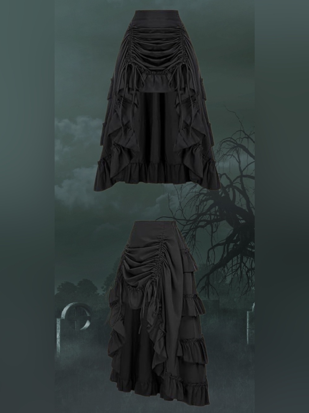 Adjustable Black High-Low Drawstring Ruffle Skirt - Picture 8 of 8